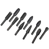 Eyech 10pc 1/8''(3mm) Shank Carbon Steel Rotary Burr Rasp Set Wood Carving File Rasp Drill Bits for DIY Woodworking Wood Carving Polishing Grinding Eyech