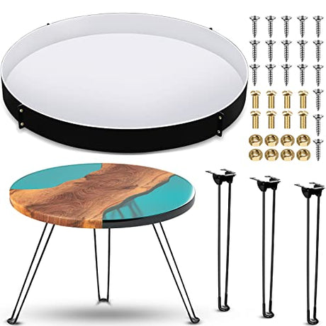 Lallisa 24 Inch Extra Large Resin Table Molds Round Epoxy Resin Molds Set with Metal Frame 3 Hairpin Legs for Table Epoxy Resin Table Mold Epoxy Lallisa