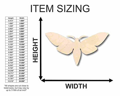 Unfinished Wood Moth Shape - Insect - Craft - up to 24" DIY 16" / 3/4" - WoodArtSupply