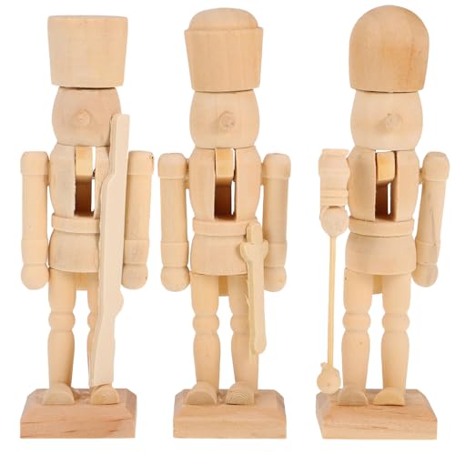 BESPORTBLE Christmas Wooden Unfinished Nutcracker Figures, DIY Blank Unpainted Nutcracker Soldier for Christmas Arts Project Ornaments Decor 3Pcs BESPORTBLE