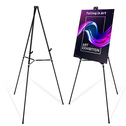 Falling in Art 66" High Black Aluminum Display Easel Stand, Large Adjustable Height Presentation Stand, Portable Tripod Holding Signs, Posters, and - WoodArtSupply