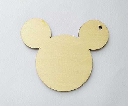 20PCS Of Natural Unfinished MICKEY MOUSE Wooden Disc For Jewelry DIY Keychain Birthday Wedding Crafts (2.5") RUIXUAN LASER CUT