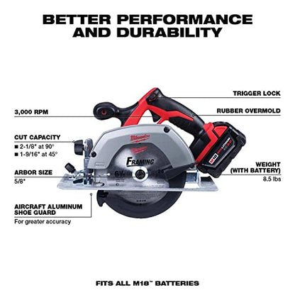 Milwaukee M18 5 Tool Combo Kit: 2606-20 1/2" Drill Driver, 2656-20 1/4" Hex Impact Driver, 2630-20 6-1/2" Circular Saw, 2648-20 Random Orbit Sander, - WoodArtSupply