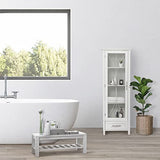 Teamson Home Delaney Tall Narrow Linen Tower with Glass Door, 3 Adjustable Shelves & Drawer - White Teamson Home