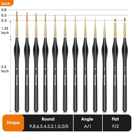 Detail Paint Brushes Set, 12PC Miniature Brushes for Fine Detailing & Art Painting, Small Tiny Paint Brush Perfect for Acrylic, Citadel, Paint by pacocoast