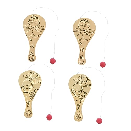 ibasenice 4Pcs Graffiti Blank Racket Unfinished Wooden Paddle Balls Wooden Paddle Ball Game Kids Painting Toy DIY Childrens Toys Toy for Kids Kid ibasenice