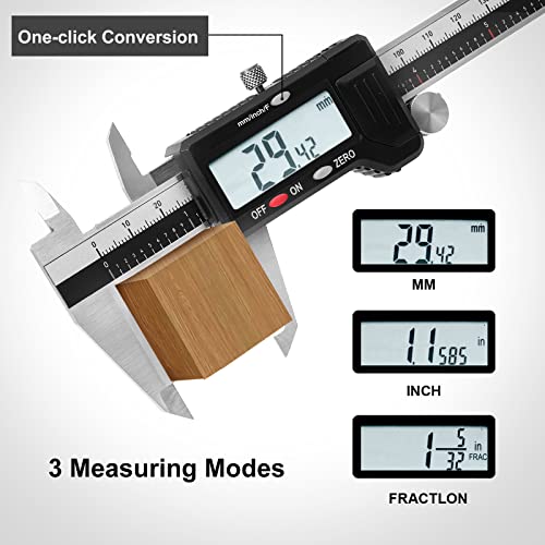 werka Digital Caliper, 0-6” Calipers Measuring Tool, Micrometer Caliper with 0.001”High-Accuracy,Inch/Fraction/Millimeter Conversions Button,4 - WoodArtSupply