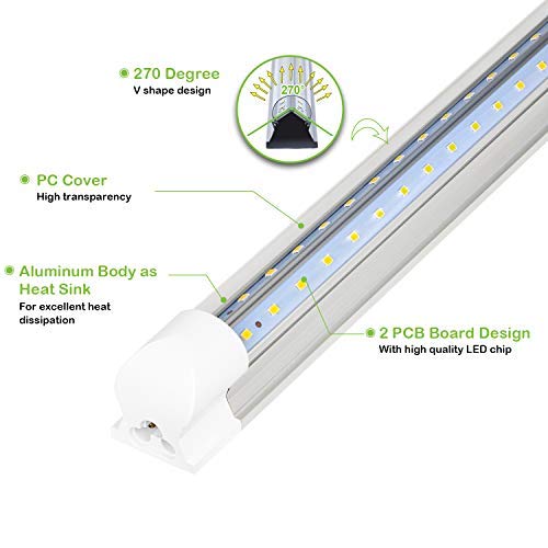 6 Pack 4FT LED Shop Light, 40W, 5200LM, 6500K Super Bright White, V Shape Integrated T8 LED Tube Light, 4 Foot Linkable Shop Lights With Built-in hykolity