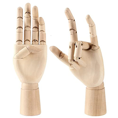 JOIKIT 2 Pack 10 Inches Wood Art Mannequin Hand, Left and Right Wooden Manikin Hand, Wooden Artist Hand Model with Flexible Moveable Fingers for