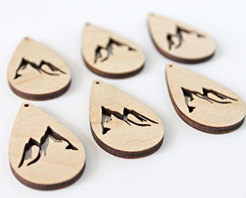 ALL SIZES BULK (12pc to 100pc) Unfinished Wood Laser Mountain Cutout Teardrop Shape with Cutouts Dangle Earring Jewelry Blanks Shape Crafts Made in Texan Wood Crafts