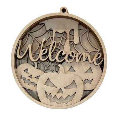 Halloween Welcome Round Sign 6 Pieces Laser Cut Out Unfinished RND1 - WoodArtSupply