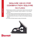 Starrett Square Head for 12"/300mm and Larger Combination Squares, Combination Sets, and Bevel Protractors - Black Wrinkle Finished, Cast Iron Steel Starrett