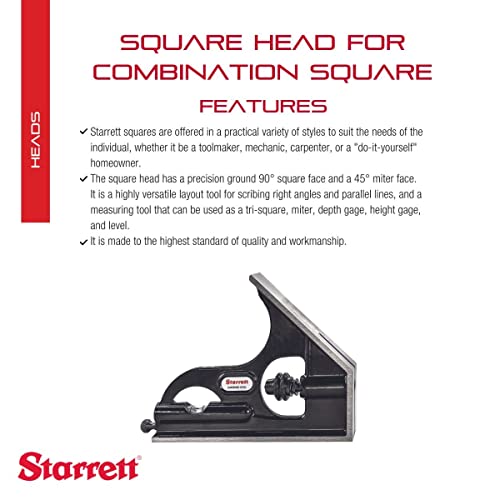 Starrett Square Head for 12"/300mm and Larger Combination Squares, Combination Sets, and Bevel Protractors - Smooth-Finished, Hardened Steel Center Starrett