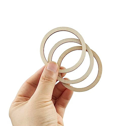 100 Pieces 6cm Wooden Cylinder Blocks Craft Wooden Hoop Rings Unfinished Round Wood Wreath Ring Block Wood Frame Craft Circle Ornaments Blank Wooden