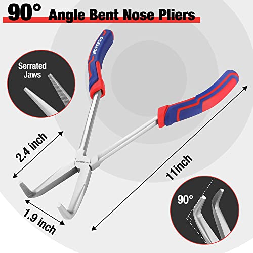 WORKPRO 3PC Long Reach Pliers Set, 11 Inch Extra Long Needle Nose Pliers Set Includes Long Reach Straight Pliers, 90° Bent Nose Pliers, 45°Bent Nose WORKPRO