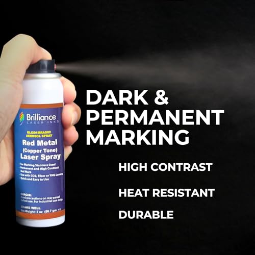 Brilliance Laser Inks 2 Oz Aerosol Red (Copper Tone) Laser Marking Spray for High Contrast Metals Mark | Permanent Durable Metal Ink for Fiber, YAG, Brilliance Laser Inks