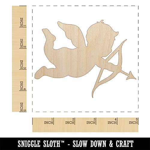 Cupid with Arrow Hearts Valentine's Day Silhouette Unfinished Wood Shape Piece Cutout for DIY Craft Projects - 1/8 Inch Thick - 4.70 Inch Size - WoodArtSupply