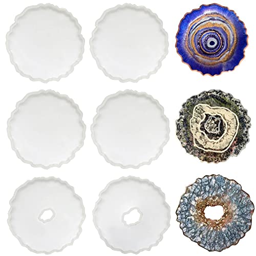 ResinWorld 6 Pack Geode Coaster Molds for Resin, Irregular Resin Coaster Silicone Mold, Coaster Epoxy Resin Molds for Making Agate Coasters Set ResinWorld
