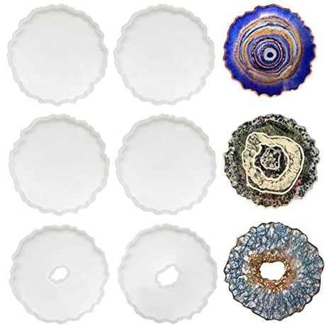 ResinWorld 6 Pack Geode Coaster Molds for Resin, Irregular Resin Coaster Silicone Mold, Coaster Epoxy Resin Molds for Making Agate Coasters Set ResinWorld