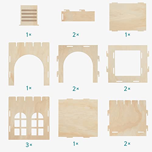 Navaris Rabbit Castle - Wooden Hideaway Playhouse for Pet Bunny - MDF & Pine Wood Rabbit Toy House - Bunny Hideout Fort - 27.2" x 9.4" x 10" Navaris
