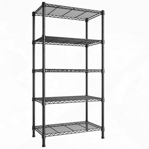 REIBII Wire Shelving Rack 5-Tier Metal Shelves for Storage Adjustable Garage Shelving Heavy Duty Storage Shelves for Storage Rack, 24" W X 14" D X REIBII