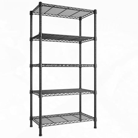 REIBII Wire Shelving Rack 5-Tier Metal Shelves for Storage Adjustable Garage Shelving Heavy Duty Storage Shelves for Storage Rack, 24" W X 14" D X REIBII