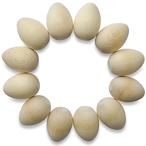 Set of 12 Unpainted Blank Unfinished Wooden Eggs 2.5 Inches - WoodArtSupply