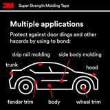 3M Super-Strength Molding Tape, 1/2 in x 15 ft, High Strength Double-Sided Adhesive, Permanently Attaches Side Moldings, Trim and Emblems to Interior 3M