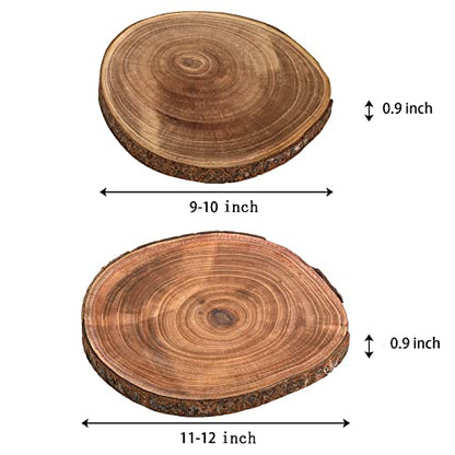 Nicunom 2 Pack Natural Wood Slice, Large 9"-10"/11"-12" Unfinished Rustic Wood Slices Cheese Server Round Wood Board for DIY Crafts Christmas Wedding