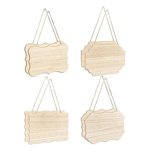 8 Pack Unfinished Wood Signs with Jute Hanging Unpainted Wooden Plaques for Homemade Crafts 4 Styles Assorted (6 x 9 in) Cregugua