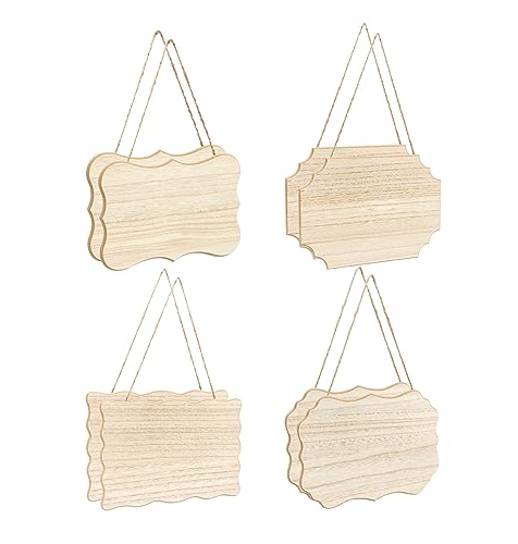 8 Pack Unfinished Wood Signs with Jute Hanging Unpainted Wooden Plaques for Homemade Crafts 4 Styles Assorted (6 x 9 in) - WoodArtSupply