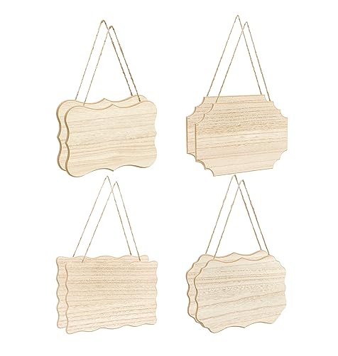8 Pack Unfinished Wood Signs with Jute Hanging Unpainted Wooden Plaques for Homemade Crafts 4 Styles Assorted (6 x 9 in)