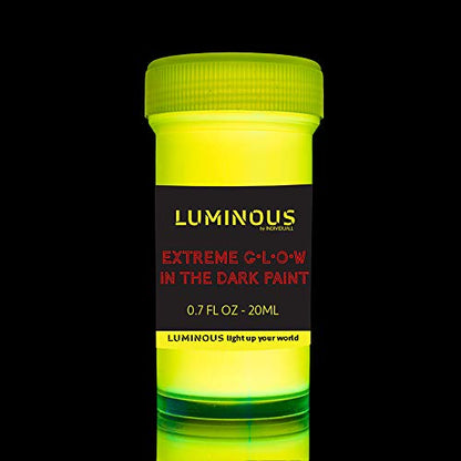 Luminous Extreme Glow in The Dark Paint - Set of 8 x 20 ml / 0.7 fl oz pots - Self-Luminous Glowing Neon Paints – High Pigmentation Long-Lasting - WoodArtSupply