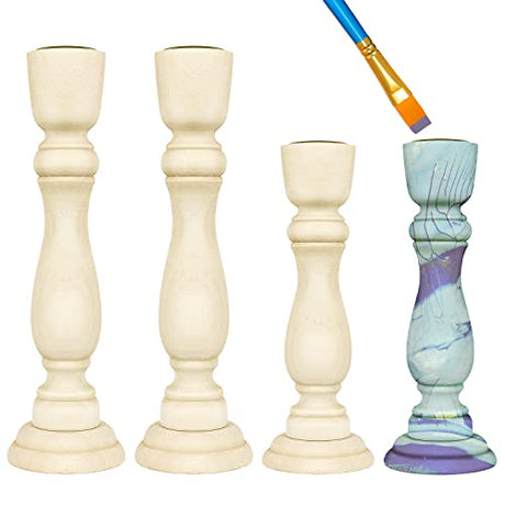4 PCS Wooden Candlesticks, Unfinished Small Wooden Candle Holders - 7 inches and 4 inches with 7/8 inch Hole Awpeye