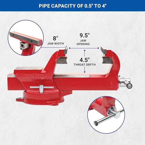 Yost Vises ADI-8 Heavy Duty Vise | 130,000 PSI Tensile Strength Austempered Ductile Iron Bench Vise | 8 Inch Jaw Width with a 360 Degrees - WoodArtSupply