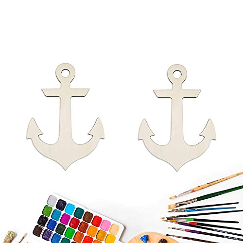 Anchor Shape Hanging Wood Unfinished Wood with Twines DIY Craft Ornament Theme Party Decoration 7.9" 3Pack - WoodArtSupply