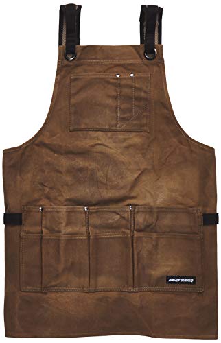 Angry Beaver Waxed Canvas Work Shop Apron For Men, Wood Workers Apron, Adjustable Construction or Craftsman Shop Apron with Utility Pockets and Tool - WoodArtSupply