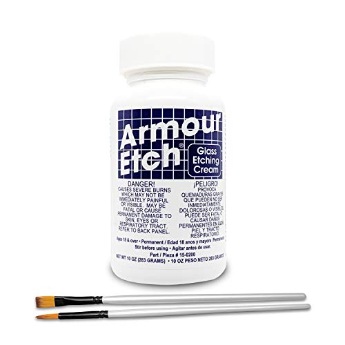 Armour Etch Glass Etching Cream Kit - Create Permanently Etched Designs - 10oz Net Weight - Bundled with Moshify Application Brushes - WoodArtSupply