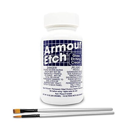 Armour Etch Glass Etching Cream Kit - Create Permanently Etched Designs - 10oz Net Weight - Bundled with Moshify Application Brushes - WoodArtSupply