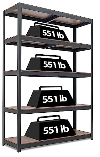 HOMEDANT House Z-Beam 48" Wide Heavy Duty Garage Storage Shelving Adjustable 5-Tier Metal Shelves Laminated Wood Organization Shelf Industrial HOMEDANT