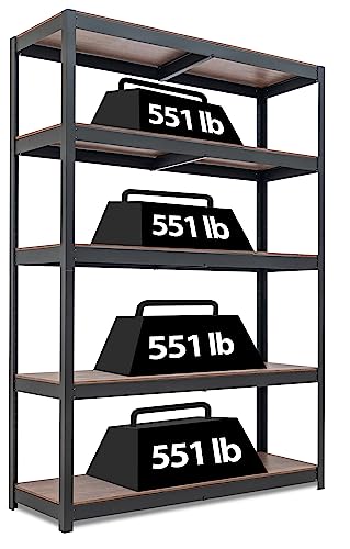 HOMEDANT House Z-Beam 48" Wide Heavy Duty Garage Storage Shelving Adjustable 5-Tier Metal Shelves Laminated Wood Organization Shelf Industrial - WoodArtSupply