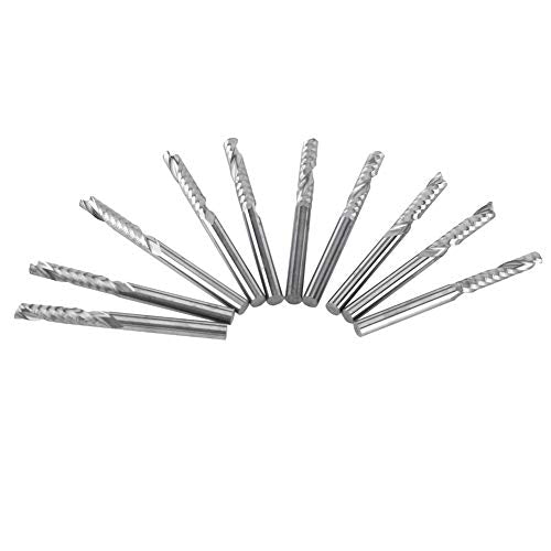 End Mill Bits 10 Pcs 1/8” Shank Single Flute End Mills Drill Bit Tool Tungsten Carbide CNC Router Milling Bits for Wood Aluminum Steel PCB PVC Yosoo Health Gear