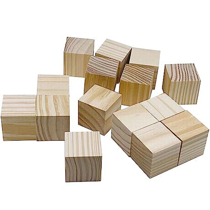 Wooden Blocks for Crafts, Unfinished Wood Cubes, 1.5 Inch Natural Wooden Blocks, Pack of 15 Wood Square Blocks, Wooden Cubes for Arts and Crafts and