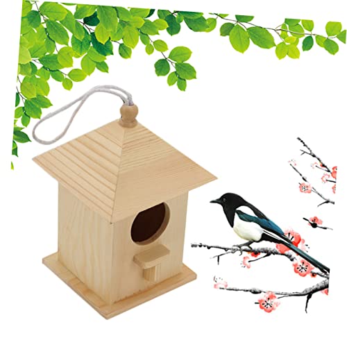 OFFSCH 1pc Bird Cabin Yard Bird House Wood Bird Hut Hanging Bird Houses Unfinished Wood Birdhouse Pet Bird Cage Hand-Painted Bird House Bird Wood - WoodArtSupply