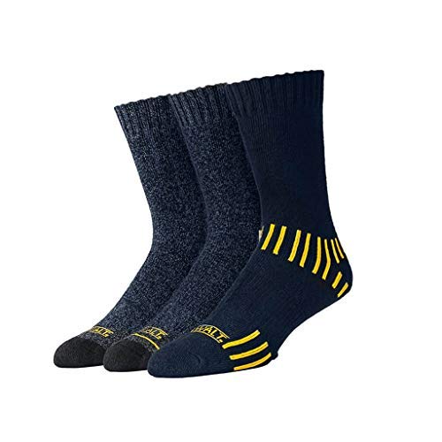 DeWALT Men's 3 Pair Everyday Cotton Blend Work Crew Sock, Blue Assorted, Large - WoodArtSupply