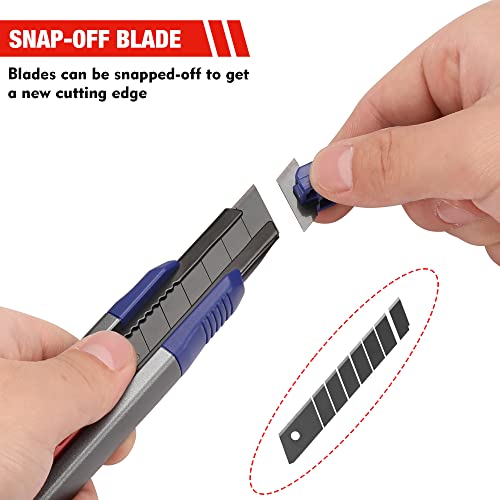 WORKPRO 18mm Retractable Utility Knife, Heavy Duty Aluminum Alloy Snap-off Box Cutter with 10PC SK5 Steel Sharp Blades for Cartons, Cardboard and WORKPRO