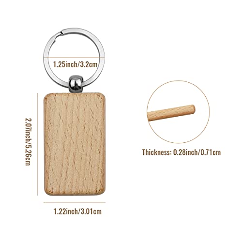 10Pcs Blanks Rectangle Wooden Keychain 1.2 inch Wood Engraving Unfinished Keychain with 10 pcs Key Rings for DIY Crafts Gift Accessories