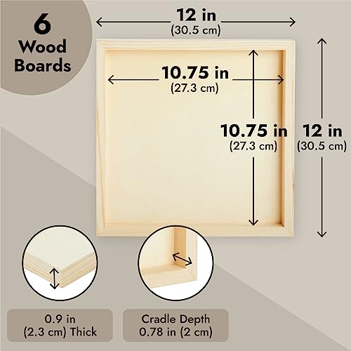 6 Pack 10x10 Wood Panels For Painting, Unfinished Wood Canvas Boards, 0.83  Deep Cradle Artist Wall Canvases For Crafts