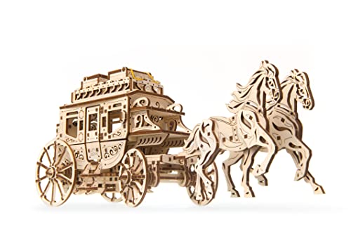 UGEARS Stagecoach 3D Mechanical Model - Wooden Brainteaser and Puzzle for Adults, Teens