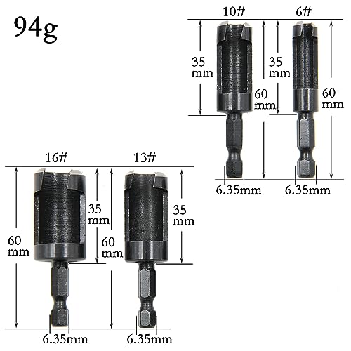 Eyech 8Pcs Wood Plug Cutter, Carbon Steel Straight and Taper Claw Drill Bit Set Woodworking Hole Saw Cutting Tool 1/4" 3/8" 1/2" 5/8" (Metric 6mm Eyech